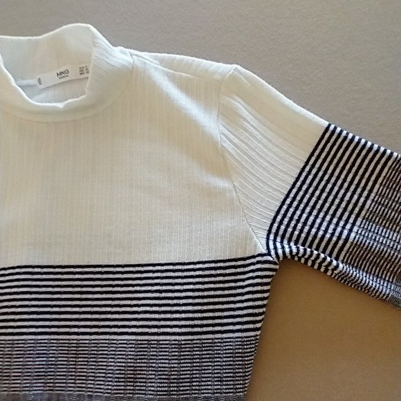 Women's size XS MNG Casual long-sleeve top with striped / block color pattern - Picture 6 of 9